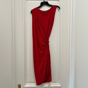ALBERTA FERRETTI Draped Rayon Midi Length Dress in Red Size 4. NEW WITHOUT TAGS.